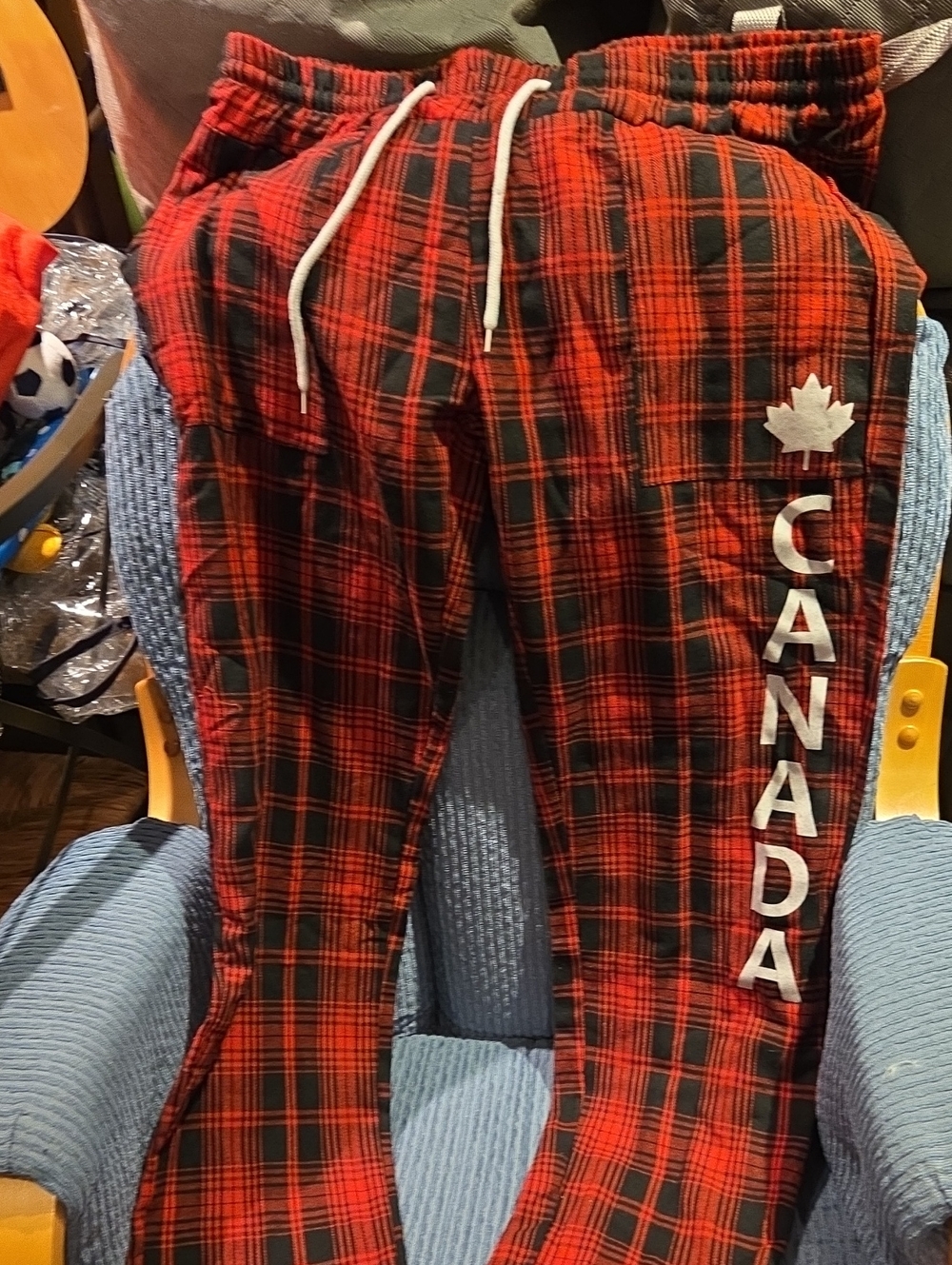 Red Plaid Joggers with CANADA Lettering